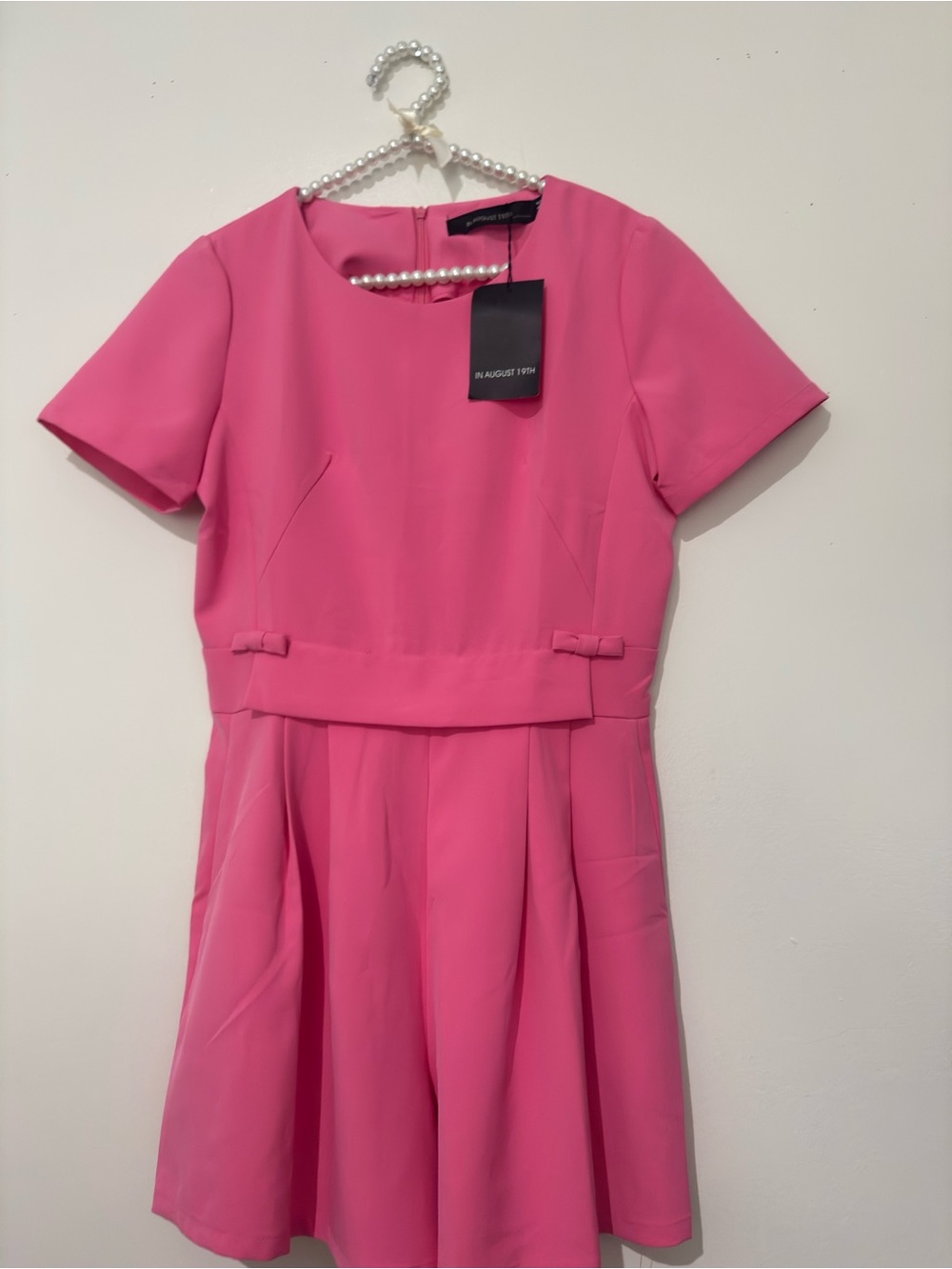 Pink Short Sleeve Fit-and-Flare Romper